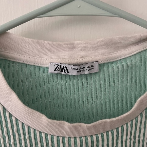 Zara Men’s Short Sleeve Tee Mint Green White Vertical Stripes Men’s M - Picture 3 of 6